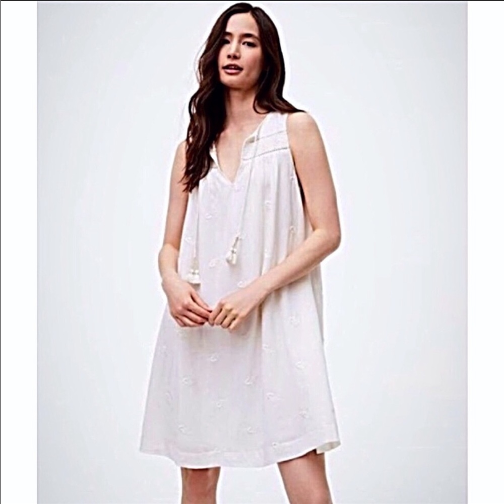 Loft White Summer Shift Dress with Tassels